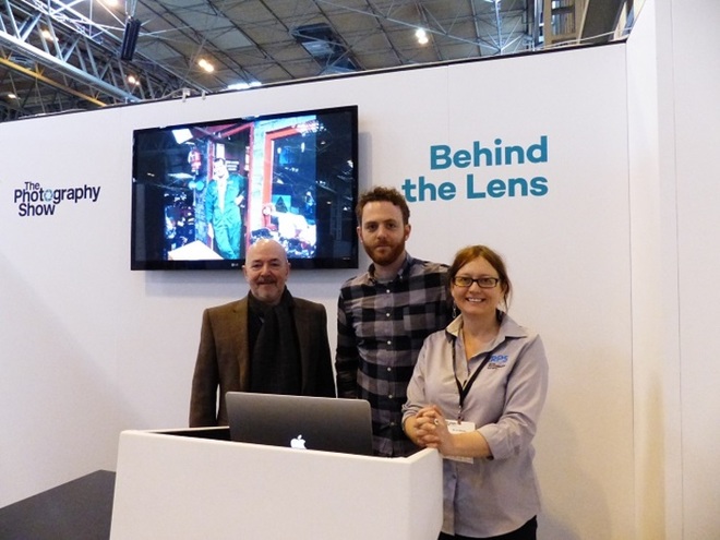 Bursary winner Toby Smith pictured (centre) with Graham Carey, Joint CEO of The Photographic Angle, and Liz Williams, Education Manager at The Royal Photographic Society